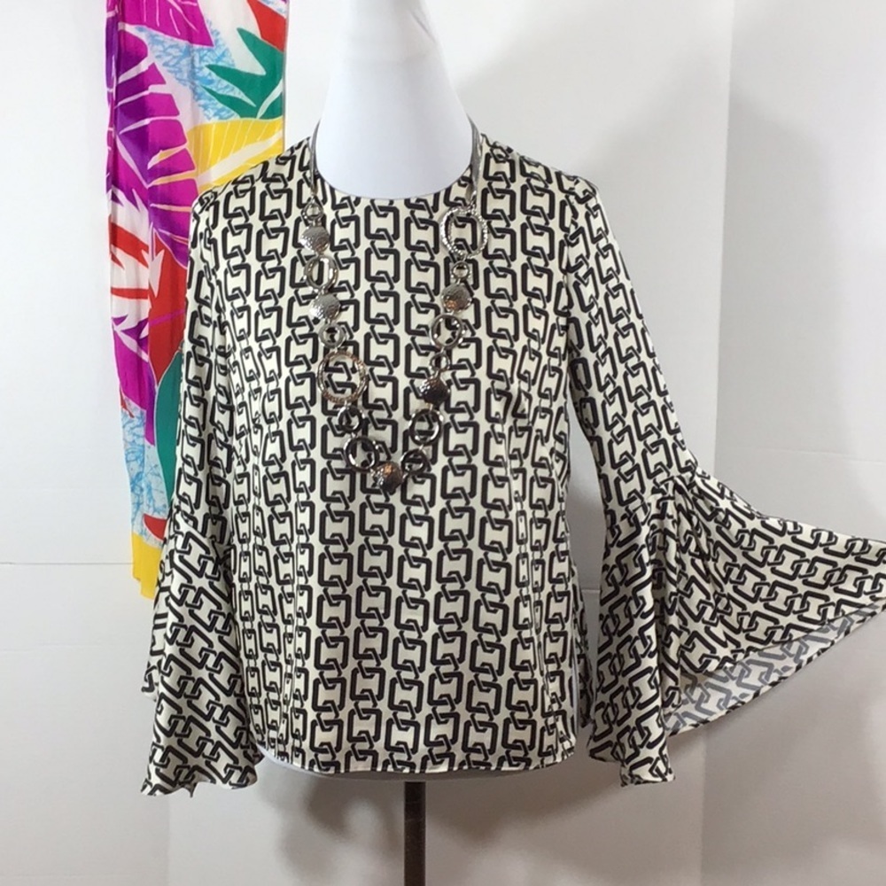 Milly geometric print bell sleeve top 6